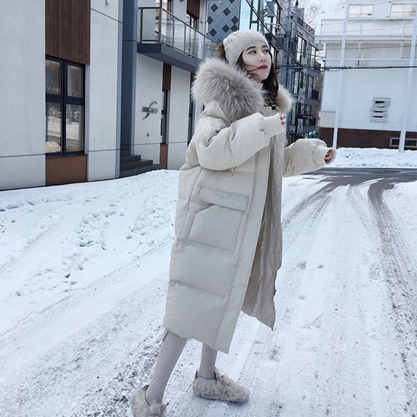 

cnjessie down jacket winter turtleneck coat windproof parkas snow outerwear warm big fur loose overcoat c1204, Black