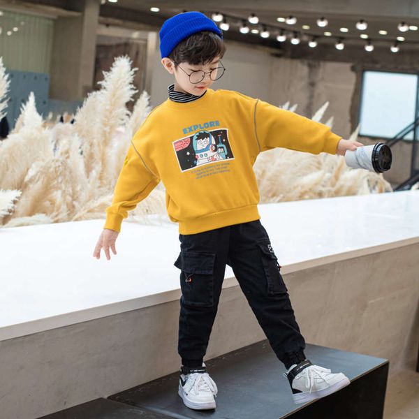 

letter and autumn printed foreign sle korean pullover cotton spring trend men's yellow children's wear, Black