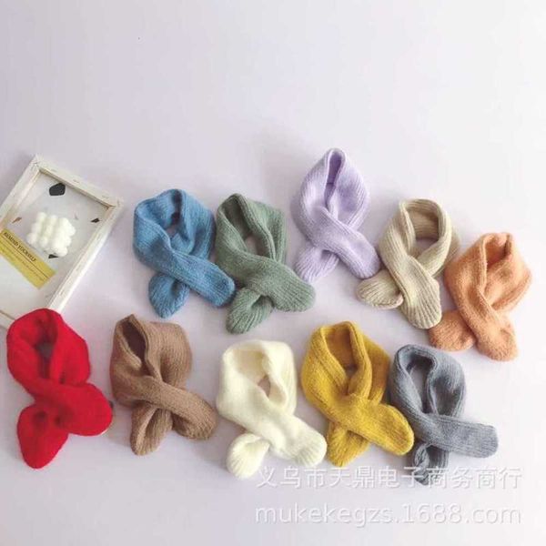 

ins simple sle cross children's scarf solid neck cover autumn winter soft and warm boy's knitted collar kngg, Red;brown