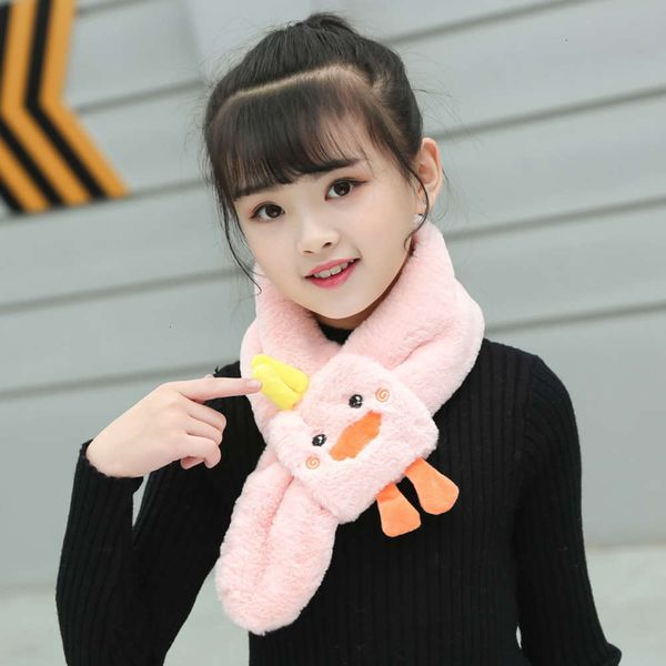 

warm baby winter cute girl cartoon plush anti cold cross scarf for children, Red;brown