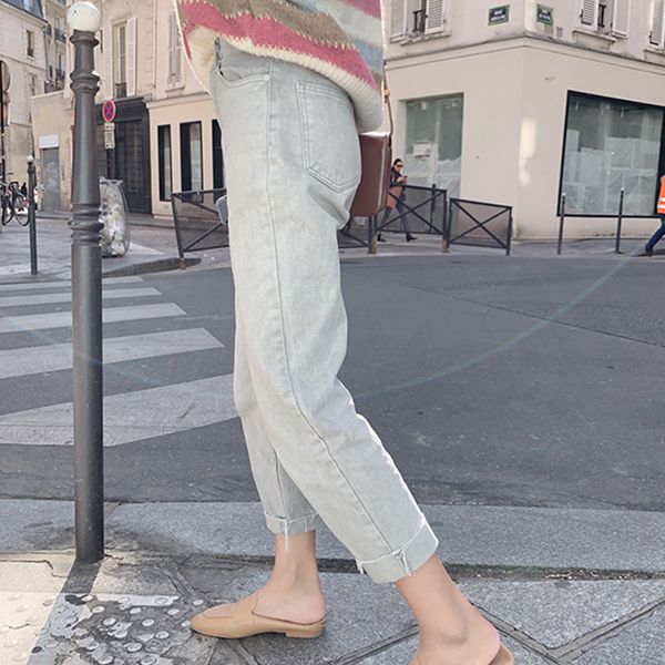 

mishow autumn winter causal light blue jean women high waist straight zipper long pants mx19c2373 201105