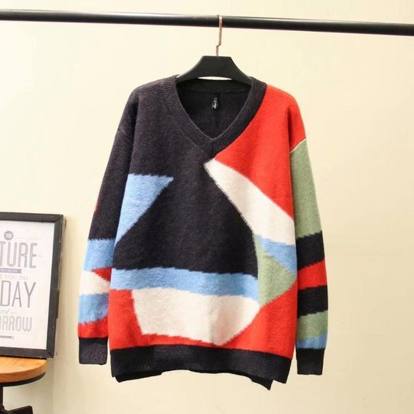 

plus size patchwork long sleeve women loose sweaters 2021 new winter casual ladies soft pullovers sweater female 1, White;black