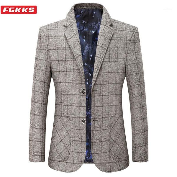 

fgkks new men casual blazers men's plaid suit jacket male business slim fit wild blazers brand clothing1, White;black