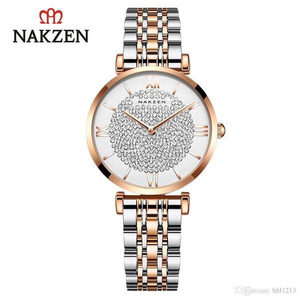 

quartz watch ladies starry sky dial waterproof quartz watch designer fashion simple butterfly buckle steel belt chain watch gift 4056, Slivery;brown