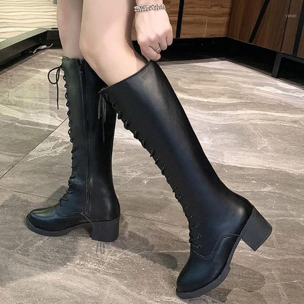 

boots sarairis high heels mid calf women handmade ladies solid round toe zipper shoes1, Black