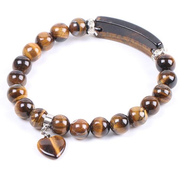 

New Handmade Lovely Love Pendant Bracelet for women Natural Stone Bracelet Women's Natural Labradorite 8mm Elastic Cord Jewelry, Black