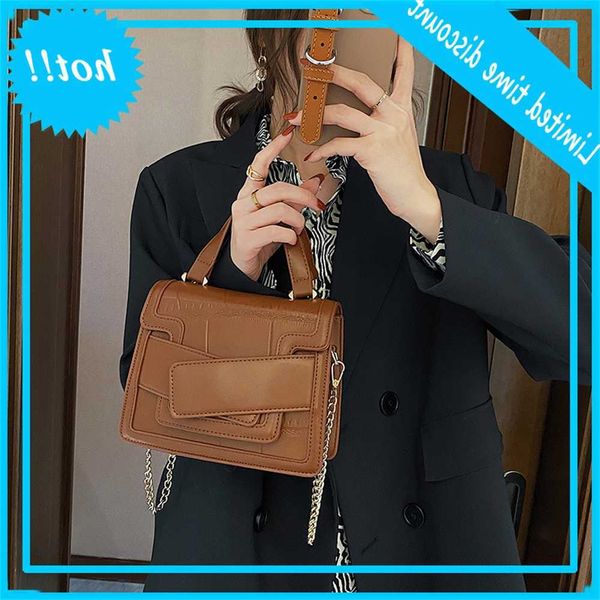 

2021 new fashion portable one shoulder cross small square texture women's bag