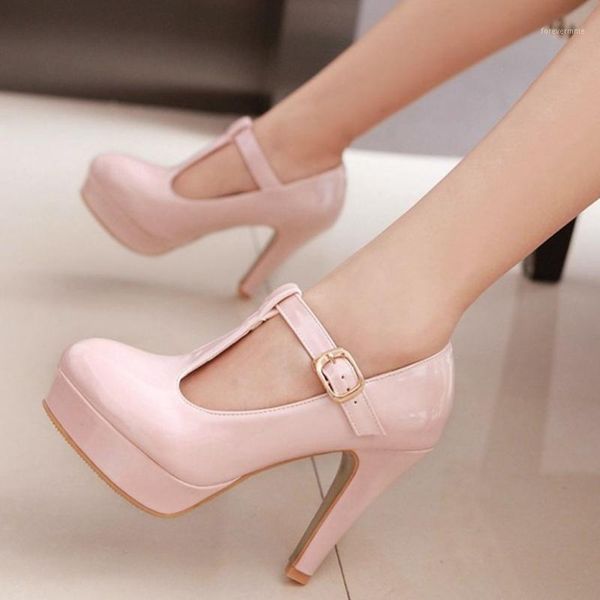 

dress shoes fashion patent lether high heels female t straps green white pink women pumps party wedding large size1, Black