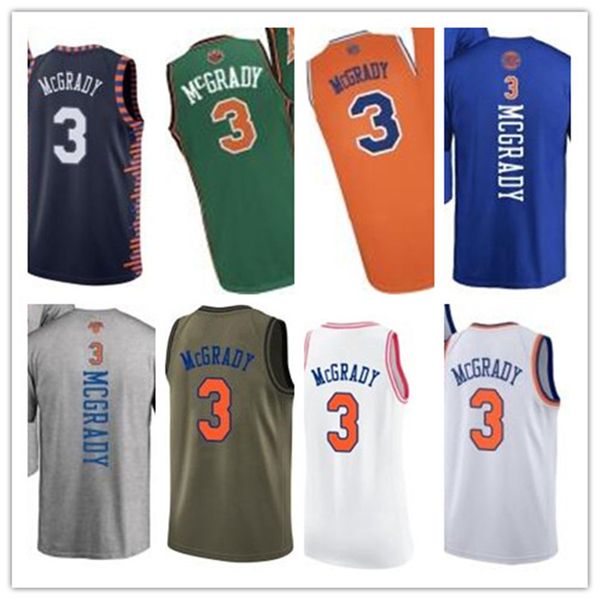

custom 2021 knick style jerseys black white green army green 3 tracy mcgrady basketball jersey ing, Black;red