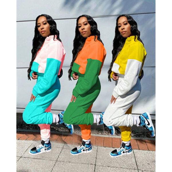 

ladies splicing colors 2pcs sets fashion trend long sleeve zipper neck sweatshirt pants suits designer female spring loose casual tracksuits, Gray