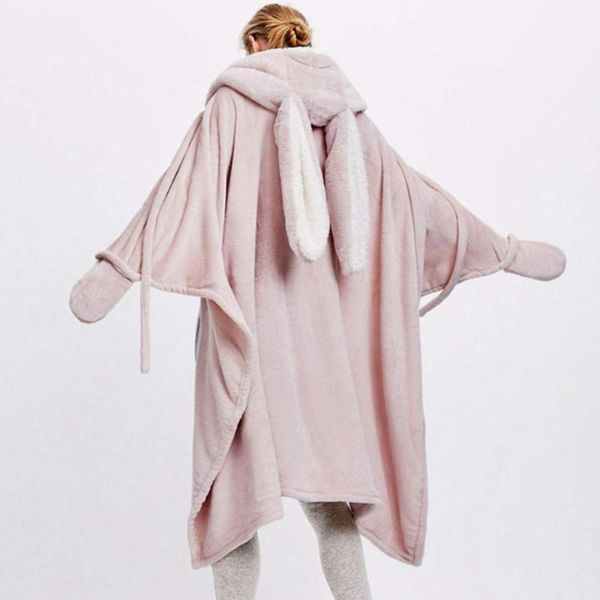 

scarves tmwevn cute ears blanket, warm pink cloak with gloves, coral velvet shawl, suitable for els, travel., Blue;gray