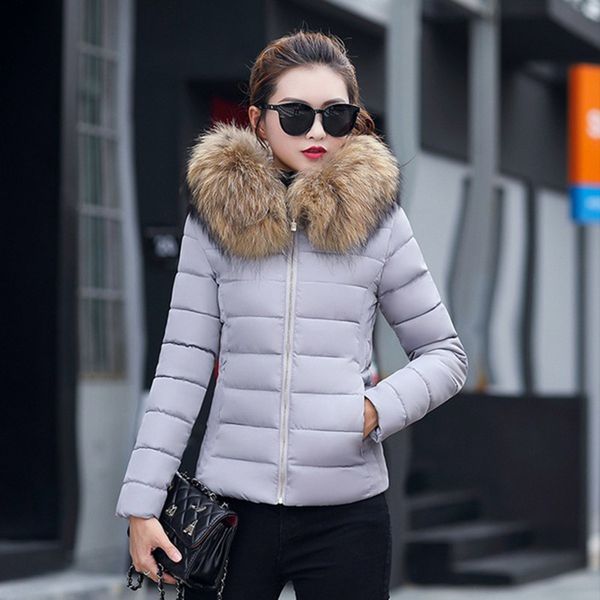 

zogaa winter women parkas cotton thick-skinned collar with cowl wadded outwear solid female coat zipper puffer fur coats y3rr, Black