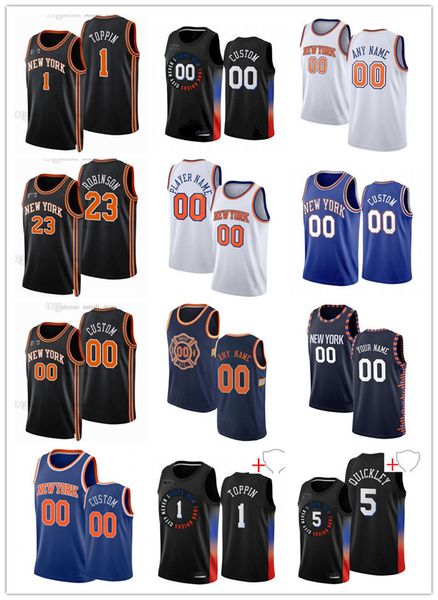 

75th custom men jersey women youth 5 immanuel quickley 23 mitchell robinson 1 obi in 8 kemba walker new york''knicks''ba, Black;red