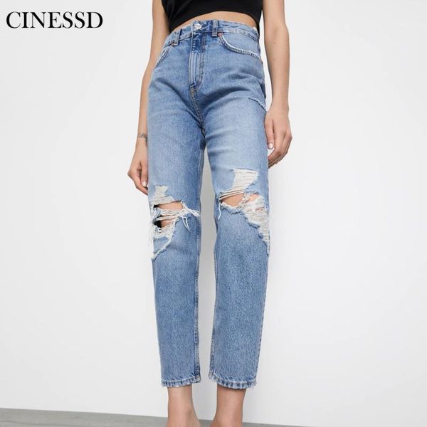 

pants female street hipster boyfriend style fashion old jeans female early autumn new hand-worn high-waisted thin feet pants1, Blue