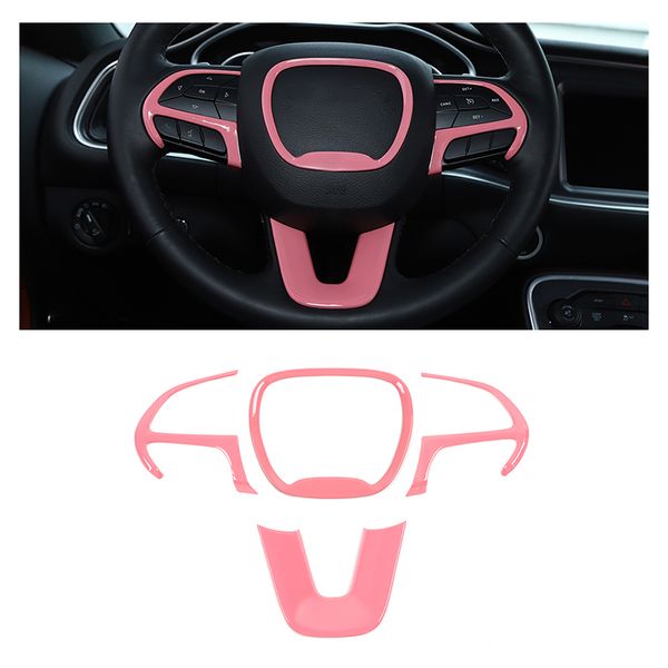 4 pcs ABS Direcionador de volante guarnição kit de emblema adesivo Decoração capa para Dodge Charger / Challenger 2015+ acessórios interiores rosa