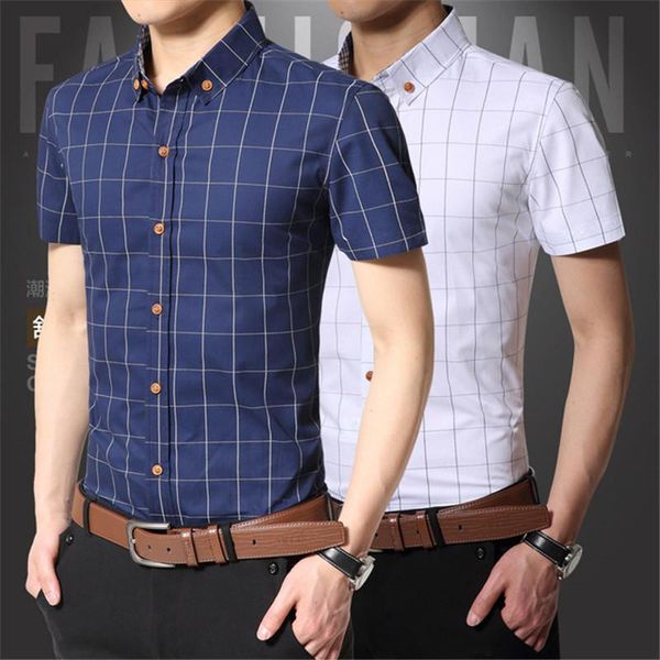

men's casual shirts summer short-sleeved shirt fashion slim korean trend handsome big size plaid more -5xl, White;black