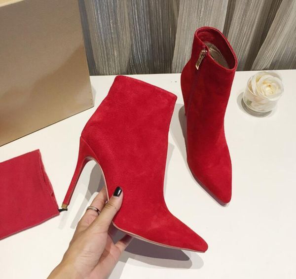 

2020 luxry brand red bottom boots for women high heel boots 8cm 10cm thin heel pointed toe women shoes 35-42, Black