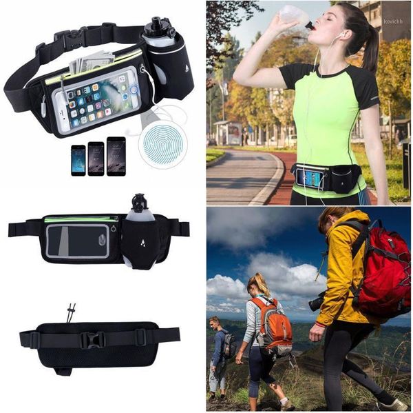 

woman's black waist packs headphone cable hole waterproof sport runner waist bum bag running jogging belt pouch zip fanny pack1