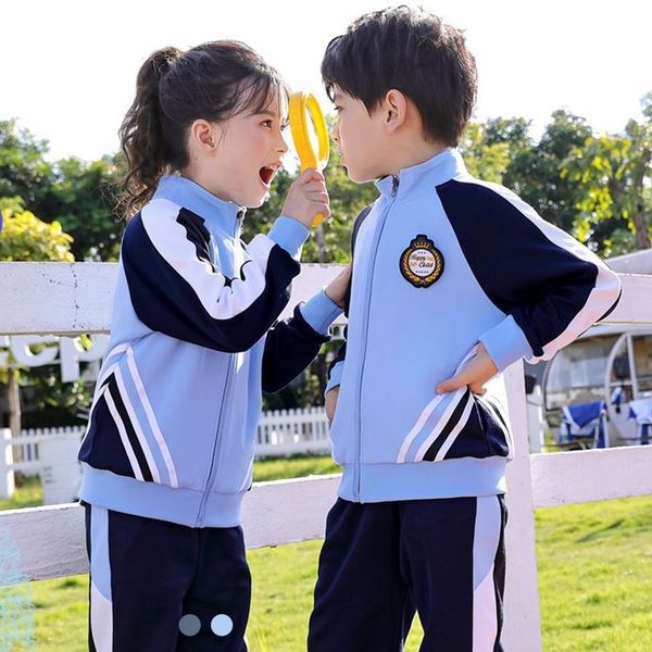 

new school class sports suit, kindergarten uniform, spring primary long sleeve coat, autumn and winter pure cotton 2021, Blue;gray