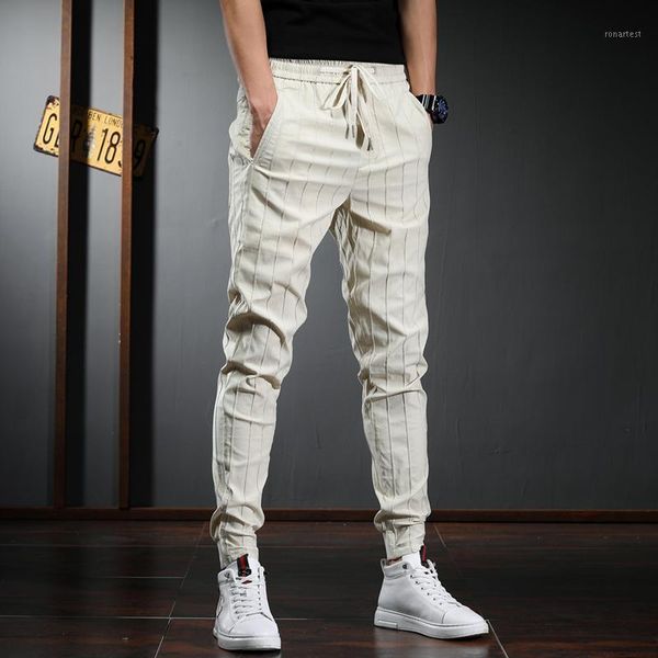 

fashion stripe pants 2021 new korean streetwear slim fit joggers trousers1, Black