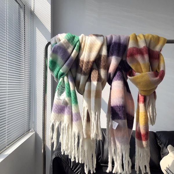 

four dye multilateral adjustment color shawl female 2020 gradient dense korean color style shawl winter tie fqhgj, White;black