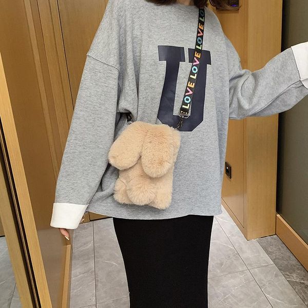 

cross body 2021 fluffy female mobile phone bag small plush crossbody women soft casual shoulder messenger