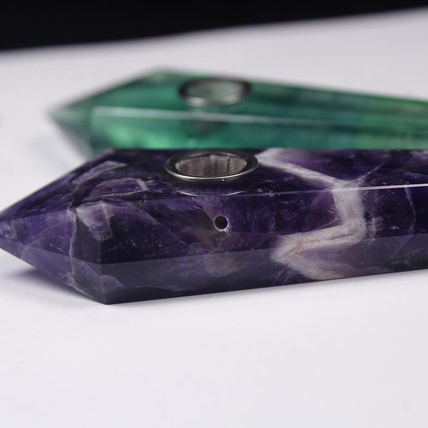 

natural crystal stone smokey pipe healing quartz jewelry crystal point wand gemstone with 3pc metal filter qylorg, Black