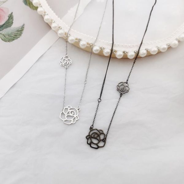 

chains black rose flower chocker woman 100% 925 sterling silver nacklace jewelry clavicle chain pendant charms for women gift