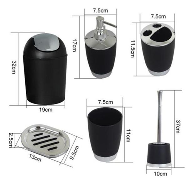 

6pcs bathroom accessory set washing tools bottle mouthwash cup soap toothbrush holder waste bin toilet brush household articles