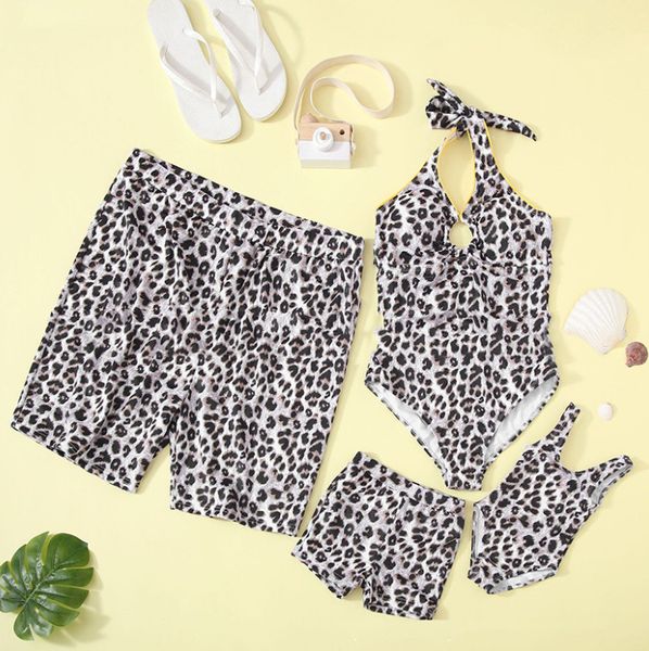 

family matching swimsuit girls leopard vest swimsuits mother siamese swimwear boys father beach swim trunks a1666, Blue