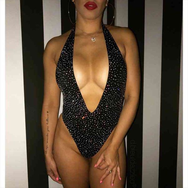 

Women Sexy Sequin Diamond Bandage Bikini Halter Jumpsuits Swim Playsuits Bathing Suit, Black;white