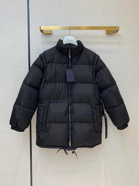 

2021 women's coat black mid-length ladies down jacket with detachable sleeves waistcoat vest zipper down jacket with more wear size m-x