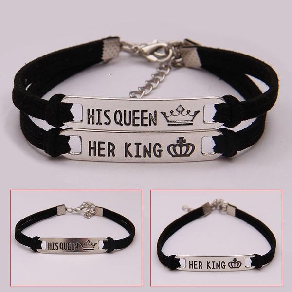 

factorybqvndroppshiping his 2pcs her king matching set queen alloy couple bracelet jewelry gift bfj55