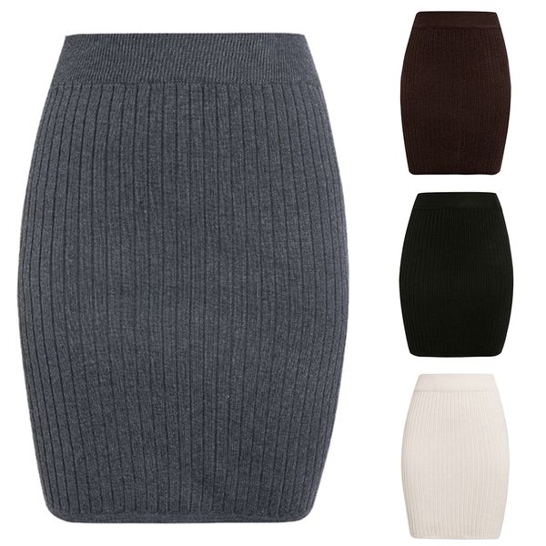

muyogrt women office midi pencil skirt stretch bodycon tube ladies solid skinny knitted high waist autumn fashion 201110, Black