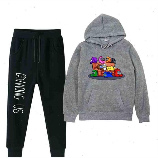 

game among us impostor sweatshirts 2pcs set tracksuit kids long sleeve oversize hoodies sweatpants pullover children sets, Gray