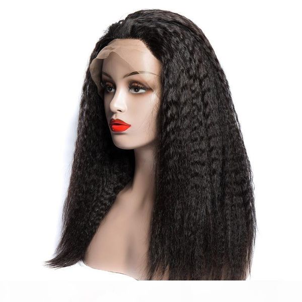 

iwish mongolian kinky straight wig 13x4 lace front human hair wigs pre plucked 150% remy hair yaki straight human wigs, Black;brown