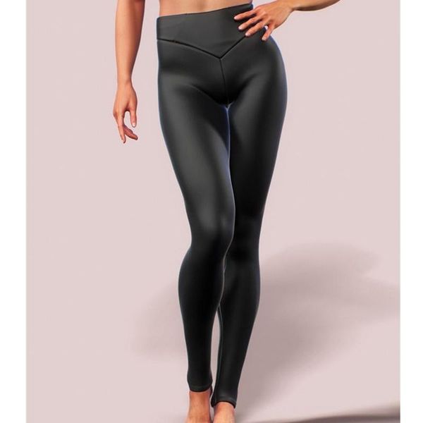 

new fashion women ladies autumn winter casual skinny pencil pants shiny leather high waist leggings trousers, Black