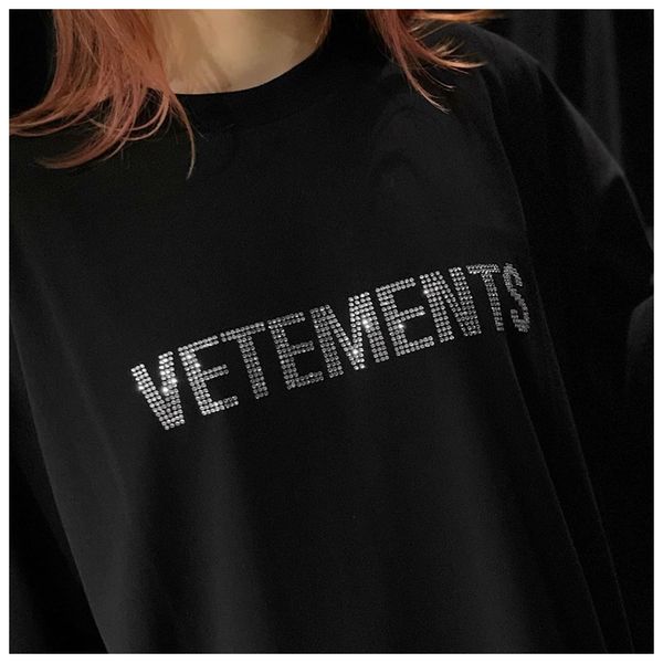 

high street vetements 2021 spring new diamond letter printed cotton t-shirt men's oversized size o-neck short sleeve girls lhbv, White;black