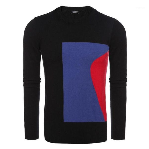

men's o-neck patchwork long sleeve slim casual, sport, office fit thin pullover casual sweater1, White;black
