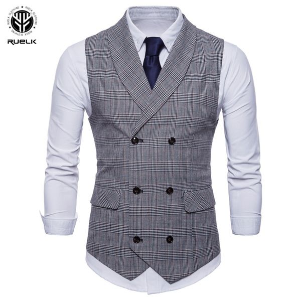 

ruelk 2020 spring and autumn men's fashion brand lattice suit vest jacket casual sleeveless slim stylish large size vest m-4xl q1216, White;black