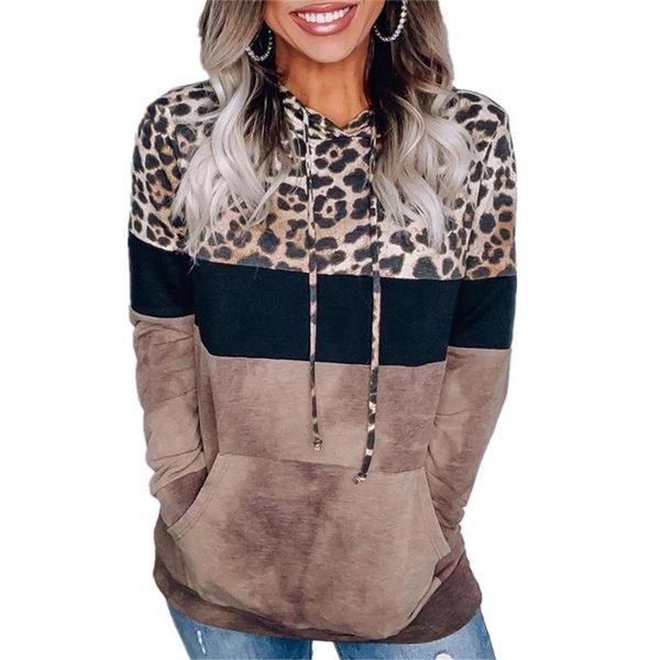 

women's hoodies & sweatshirts women hooded pullover leopard print loose long-sleeved hoodie autumn winter foreign trade leisure ladies, Black