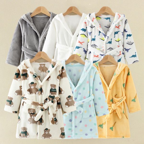 

children bath robes flannel winter kids sleepwear robe infant pijamas nightgown for boys girls pajamas 10-2 years baby clothes, Blue;red