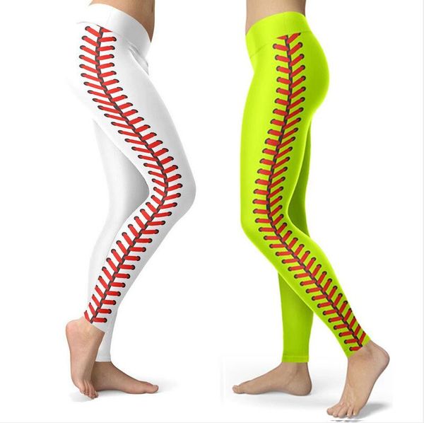 

women softball leggings tights ladies sport sweat pants spandex leggings neon softball stitch yoga fitness athletic running trousers e122307, White