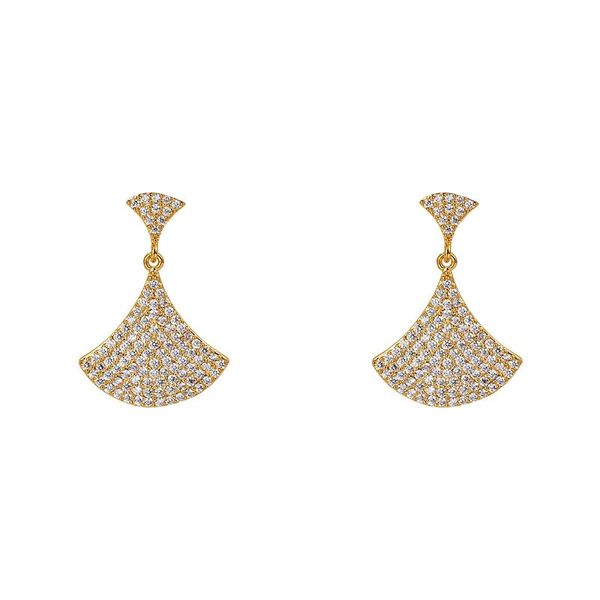 

weimanjingdian new arrival cubic zirconia cz crystal pave fan shape drop earring in gold or white gold colors, Silver