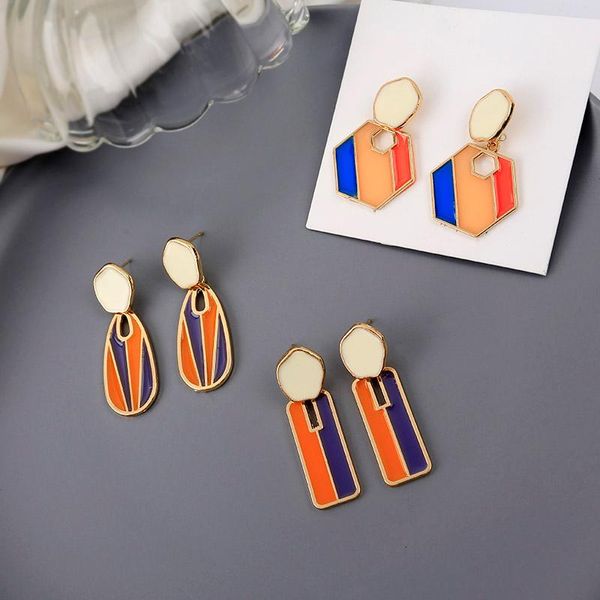 

sansummer 2020 new fashion multicolor geometric elements boho enamel girls elegant vintage style punk earrings for women jewelry, Silver