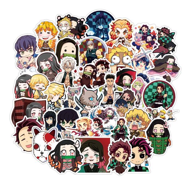 

50 pcs new kimetsu no yaiba anime waterproof stickers for skateboard suitcase guitar luggage lapsticker