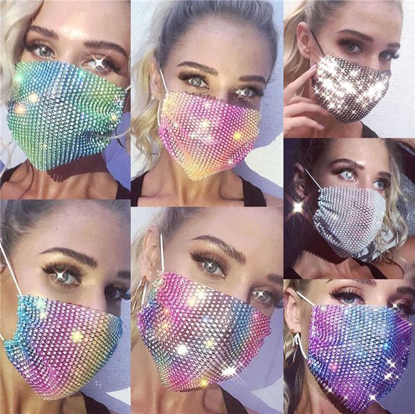 

colorful masks party mesh fashion bling 50pcs diamond rhinestone grid net washable hollow mask for women