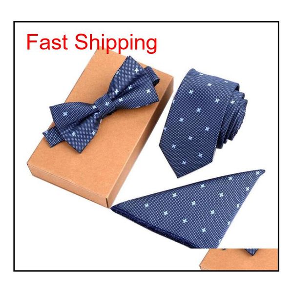 

3pcs slim tie set men bow tie and handkerchief bowtie necktie cravate homme noeud papillon man corbatas qylhuh bdehome, Blue;white