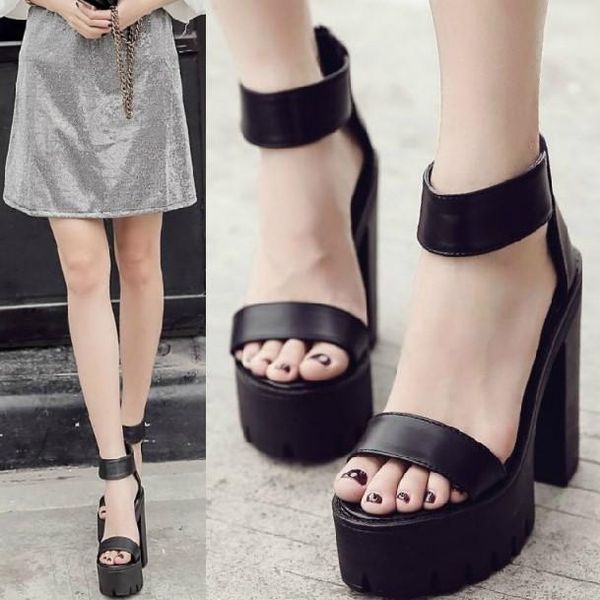 

summer temperament fish mouth thick bottom non-slip fashion female sandals 12cm ultra-high heel hollow high-heeled sandals, Black