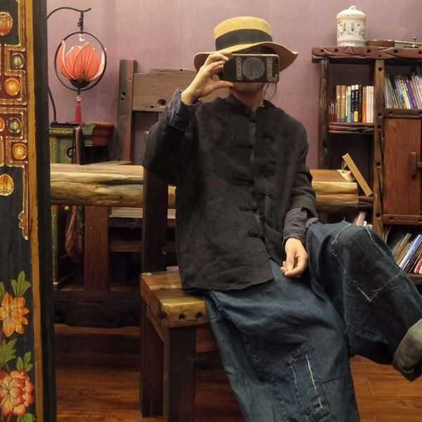 

2019 spring fall ancient mud pure linen sand wash shirt thin coat 1311vip0, White